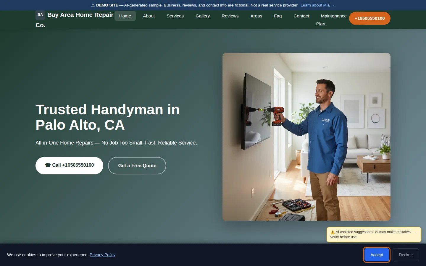 AI-generated handyman website sample — built by Mia Premium